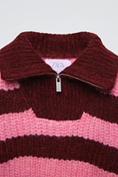 ZIPPERED STRIPED KNIT SWEATER