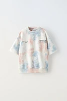 TEXT DETAIL TIE DYE SHORT SLEEVE SWEATSHIRT