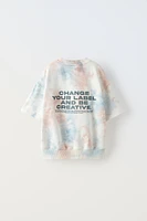 TEXT DETAIL TIE DYE SHORT SLEEVE SWEATSHIRT