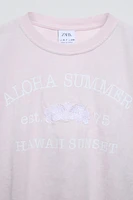 EMBROIDERED FLORAL AND TEXT T-SHIRT