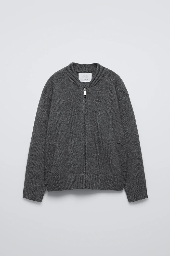 ZIP UP WOOL BLEND BOMBER JACKET