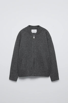 ZIP UP WOOL BLEND BOMBER JACKET