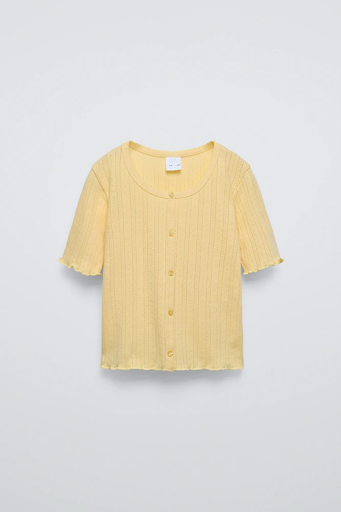 BUTTONED POINTELLE T-SHIRT