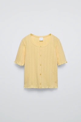 BUTTONED POINTELLE T-SHIRT