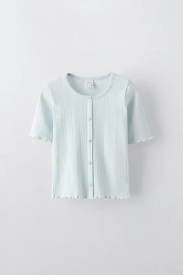 BUTTONED POINTELLE T-SHIRT