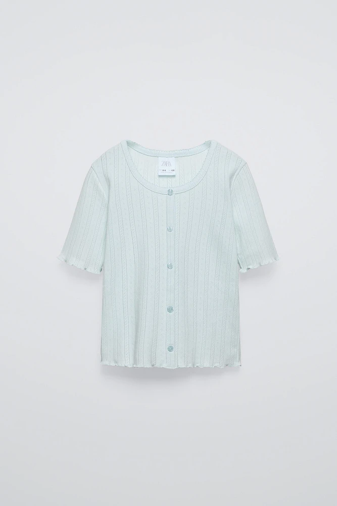 BUTTONED POINTELLE T-SHIRT