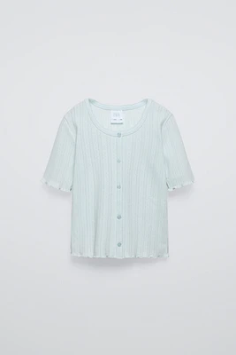 BUTTONED POINTELLE T-SHIRT