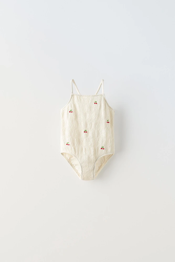 2-6 YEARS/ TEXTURED CHERRY SWIMSUIT