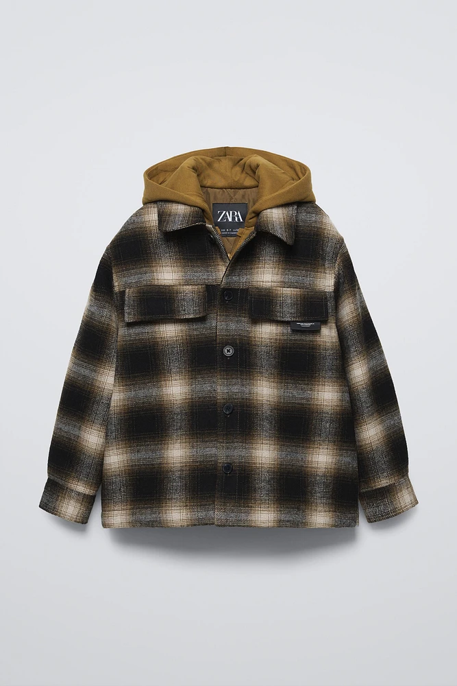 CHECKERED PADDED HOODIE OVERSHIRT