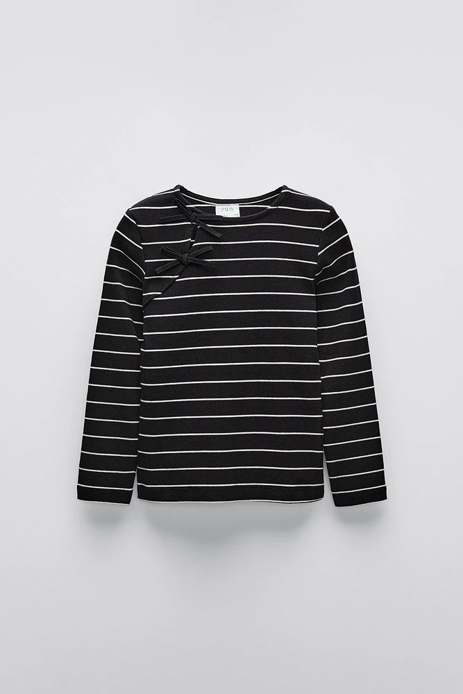 STRIPED RIB T-SHIRT WITH BOWS