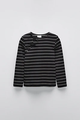 STRIPED RIB T-SHIRT WITH BOWS