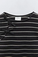 STRIPED RIB T-SHIRT WITH BOWS