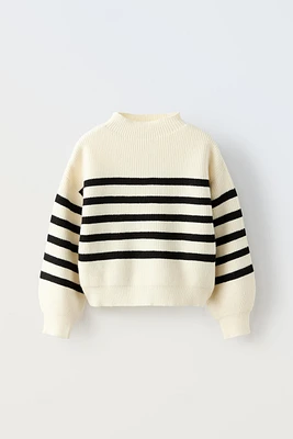 STRIPED MOCK NECK SWEATER