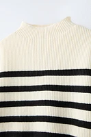 STRIPED MOCK NECK SWEATER