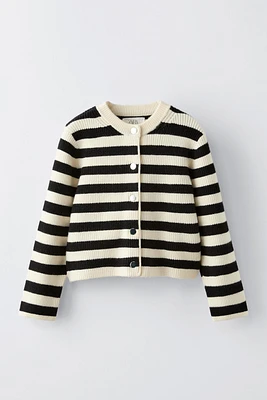 STRIPED KNIT BUTTON CARDIGAN