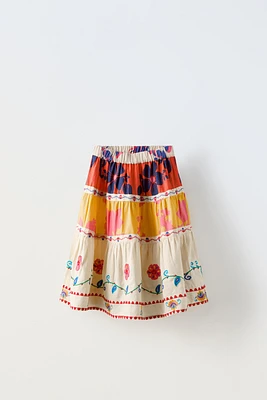 PRINTED EMBROIDERED SKIRT