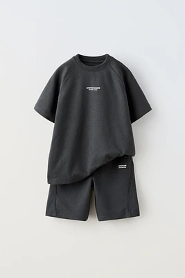 RAISED SLOGAN T-SHIRT AND BERMUDA SHORTS CO-ORD