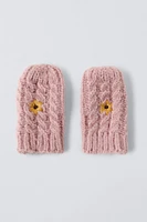 EMBROIDERED FLOWER KNIT MITTENS