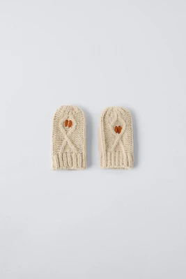 EMBROIDERED FLOWER KNIT MITTENS