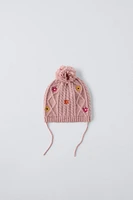 EMBROIDERED KNIT POMPOM HAT