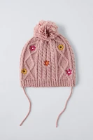 EMBROIDERED KNIT POMPOM HAT