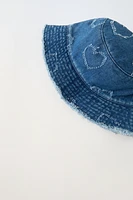 DENIM BUCKET HAT WITH HEARTS