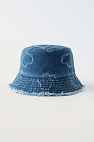 DENIM BUCKET HAT WITH HEARTS