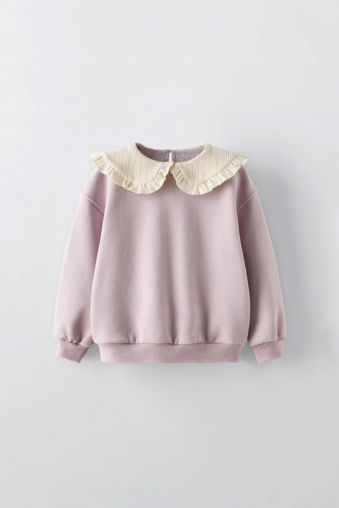 POINTELLE COLLAR SWEATSHIRT