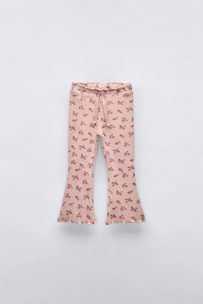 PRINTED SOFT TOUCH FLARED RIB PANTS