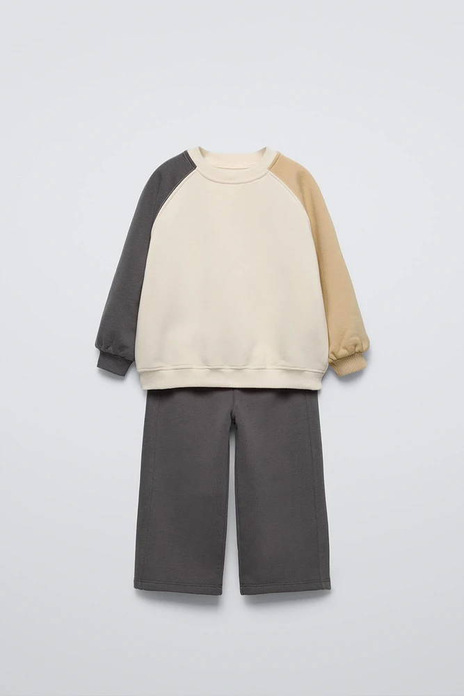 CONTRAST SLEEVE SWEATSHIRT AND PANTS MATCHING SET