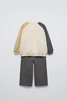 CONTRAST SLEEVE SWEATSHIRT AND PANTS MATCHING SET