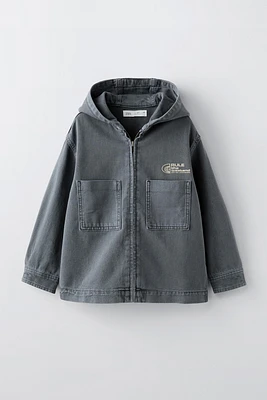 HOODED TWILL OVERSHIRT