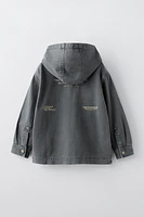 HOODED TWILL OVERSHIRT