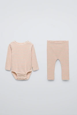 STRIPED RIBBED BODYSUIT AND LEGGINGS PACK