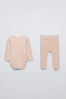 STRIPED RIBBED BODYSUIT AND LEGGINGS PACK