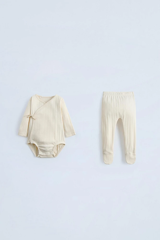 POINTELLE BODYSUIT AND FOOTED LEGGINGS MATCHING SET