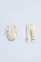 POINTELLE BODYSUIT AND FOOTED LEGGINGS MATCHING SET