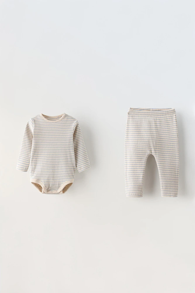 PACK OF RIB STRIPED BODYSUIT AND LEGGINGS