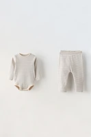 PACK OF RIB STRIPED BODYSUIT AND LEGGINGS