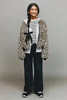 ANIMAL PRINT FAUX FUR BOMBER JACKET