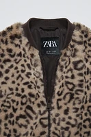 ANIMAL PRINT FAUX FUR BOMBER JACKET