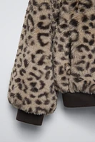 ANIMAL PRINT FAUX FUR BOMBER JACKET