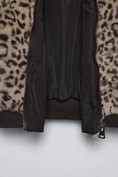 ANIMAL PRINT FAUX FUR BOMBER JACKET