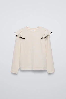 RUFFLED RIBBED T-SHIRT