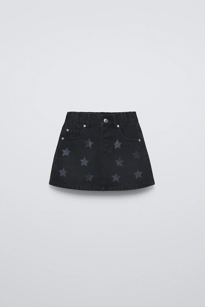 SHIMMERY STARS DENIM SKIRT