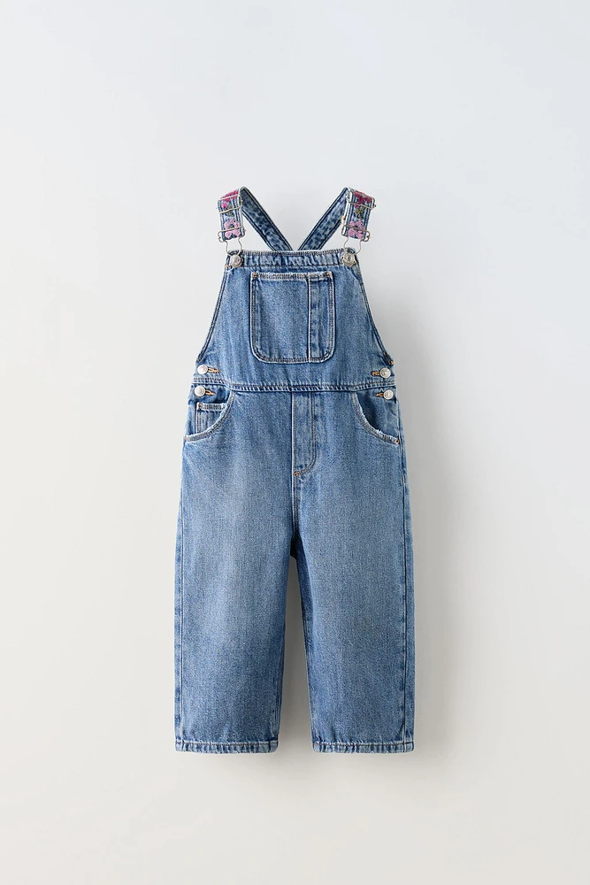 EMBROIDERED DENIM OVERALLS