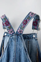 EMBROIDERED DENIM OVERALLS