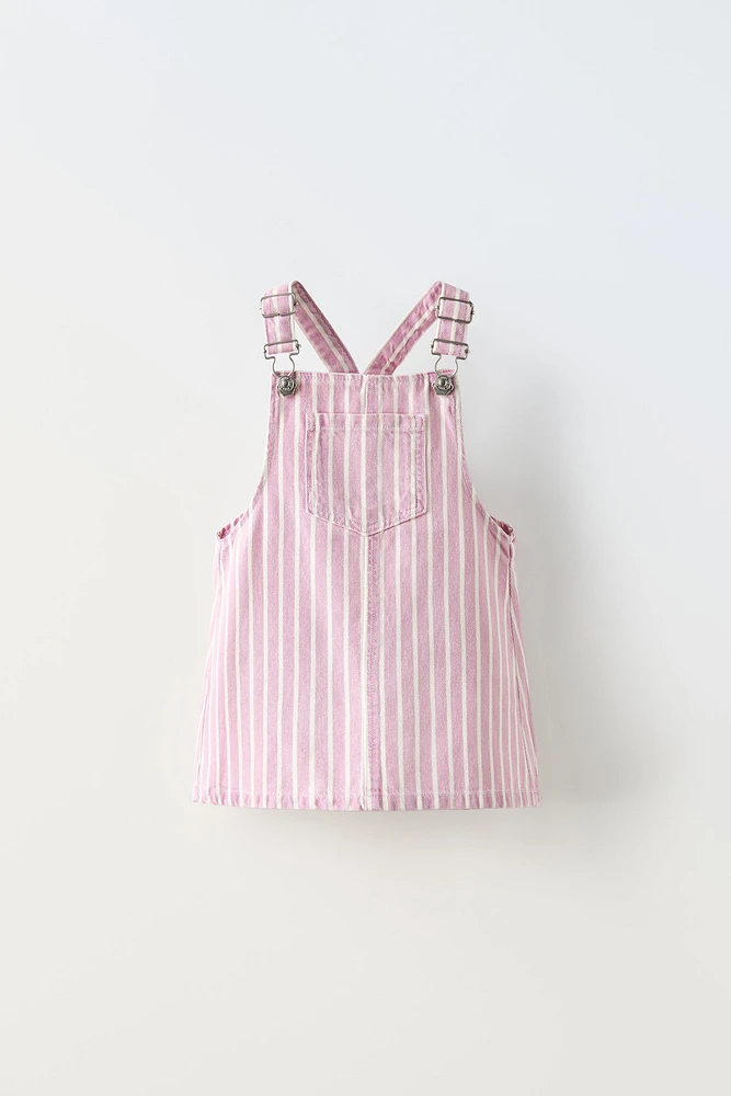 STRIPED TWILL PINAFORE DRESS