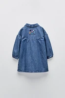 EMBROIDERED LABEL DENIM DRESS