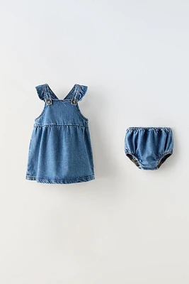 RUFFLED DENIM PINAFORE